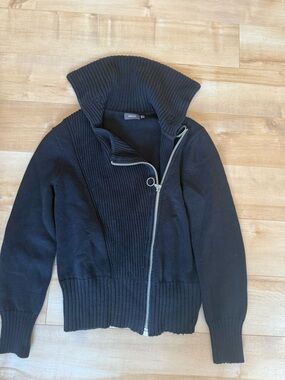 Mexx Black Zip-Front Ribbed Sweater